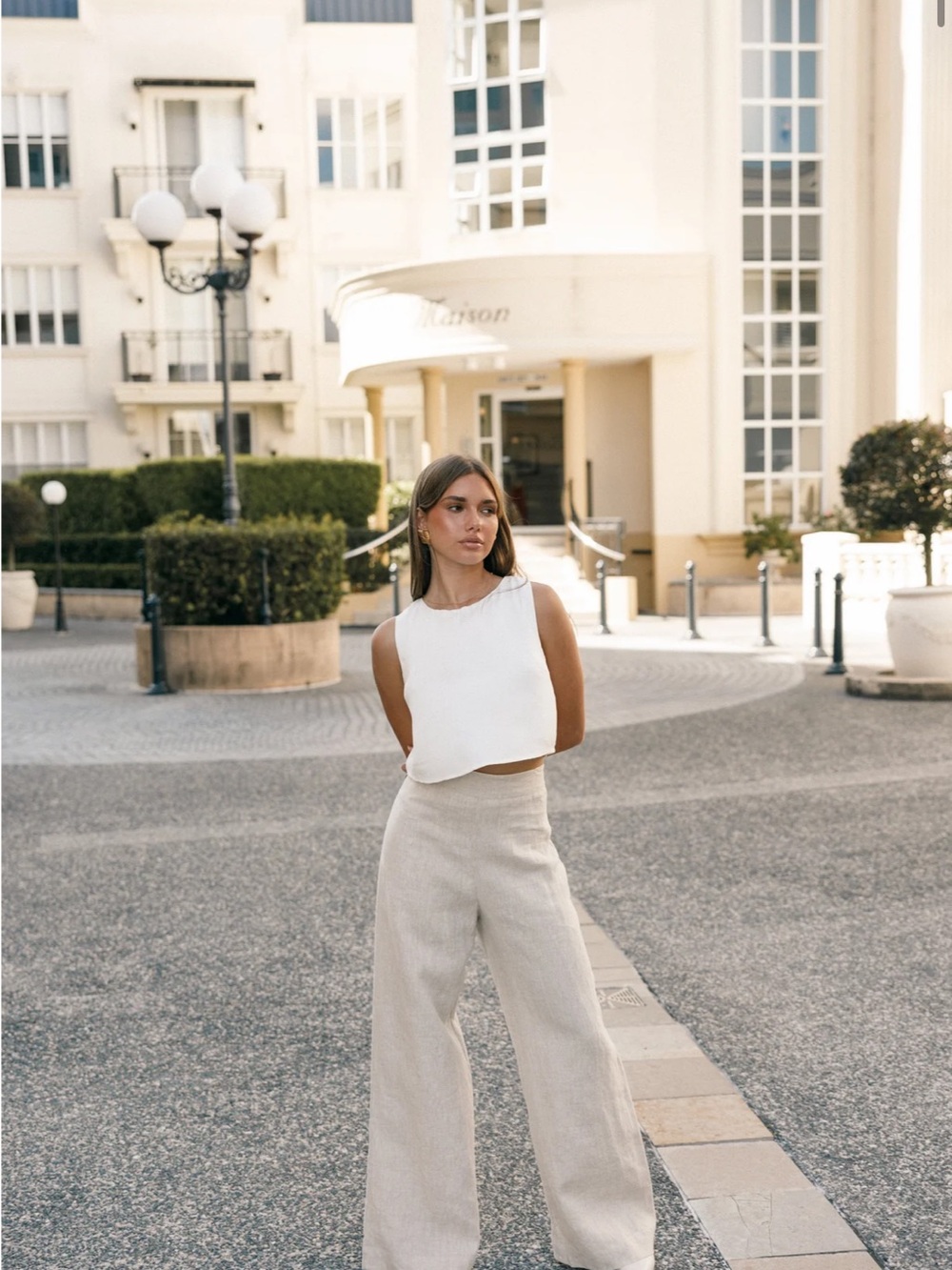 Petal & Pup Wide Leg Trousers in Light Beige